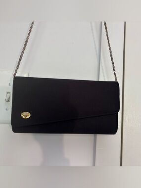 Black Envelope Crossbody Clutch with Gold Accent